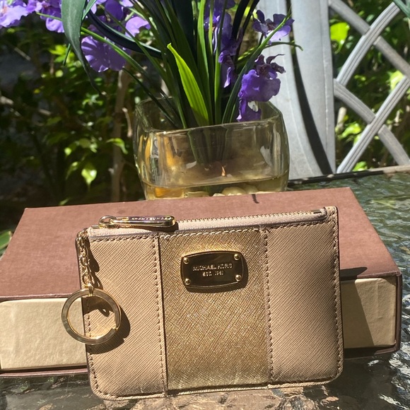 Michael Kors Gold & Tan KeyPouch Cardholder Wallet - Picture 12 of 16